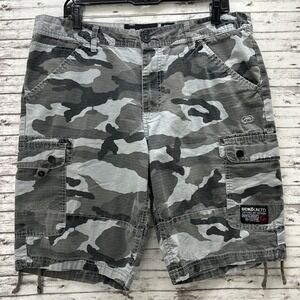 Ecko Unltd Shorts Men's 34X10" Gray Camo Cargo Ripstop Fabric Cotton Y2K